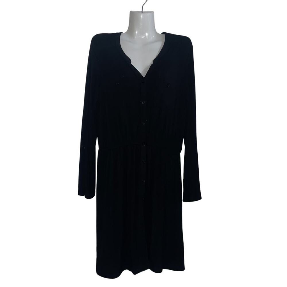 MIX by 41Hawthorn VNeck Shirt Dress Black Long Sleeve Midi Size Medium Casual